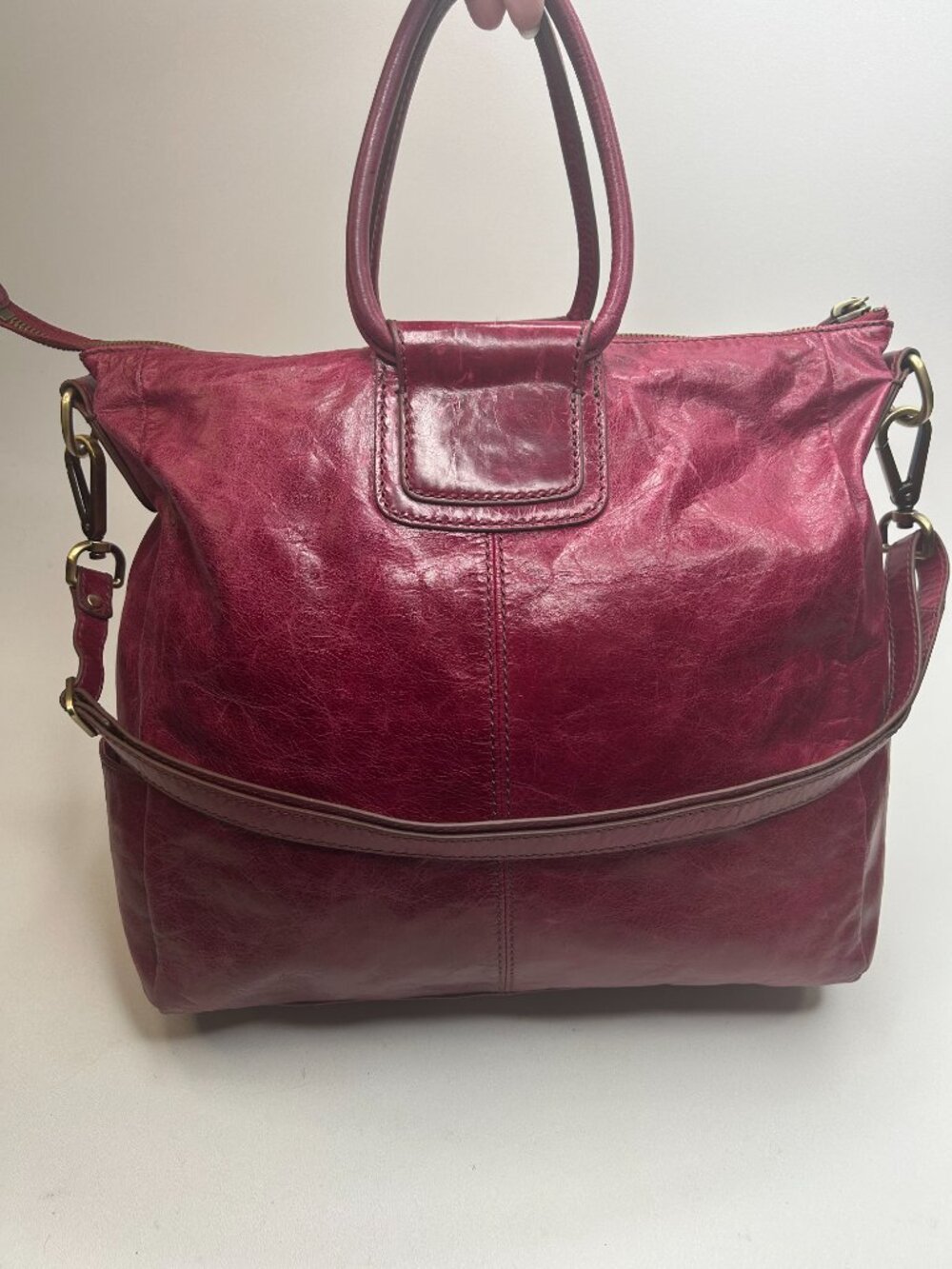 HOBO INTERNATIONAL Sheila XLG Crossbody/Satchel Polished Raspberry Red Leather